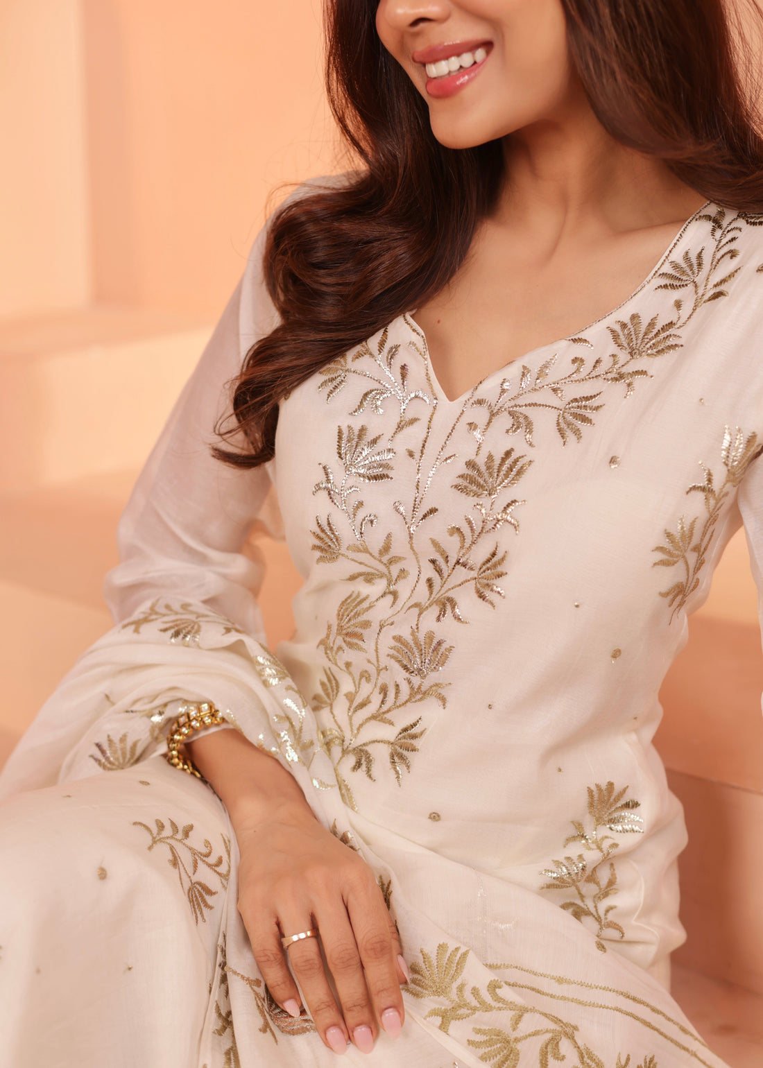 IVORY PURE MUL CHANDERI KURTA SET