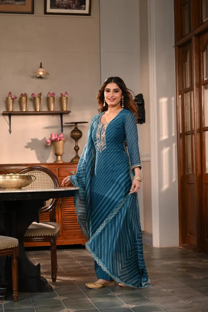 Teal Blue Printed Kurta Set
