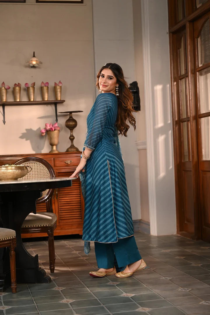 Teal Blue Printed Kurta Set
