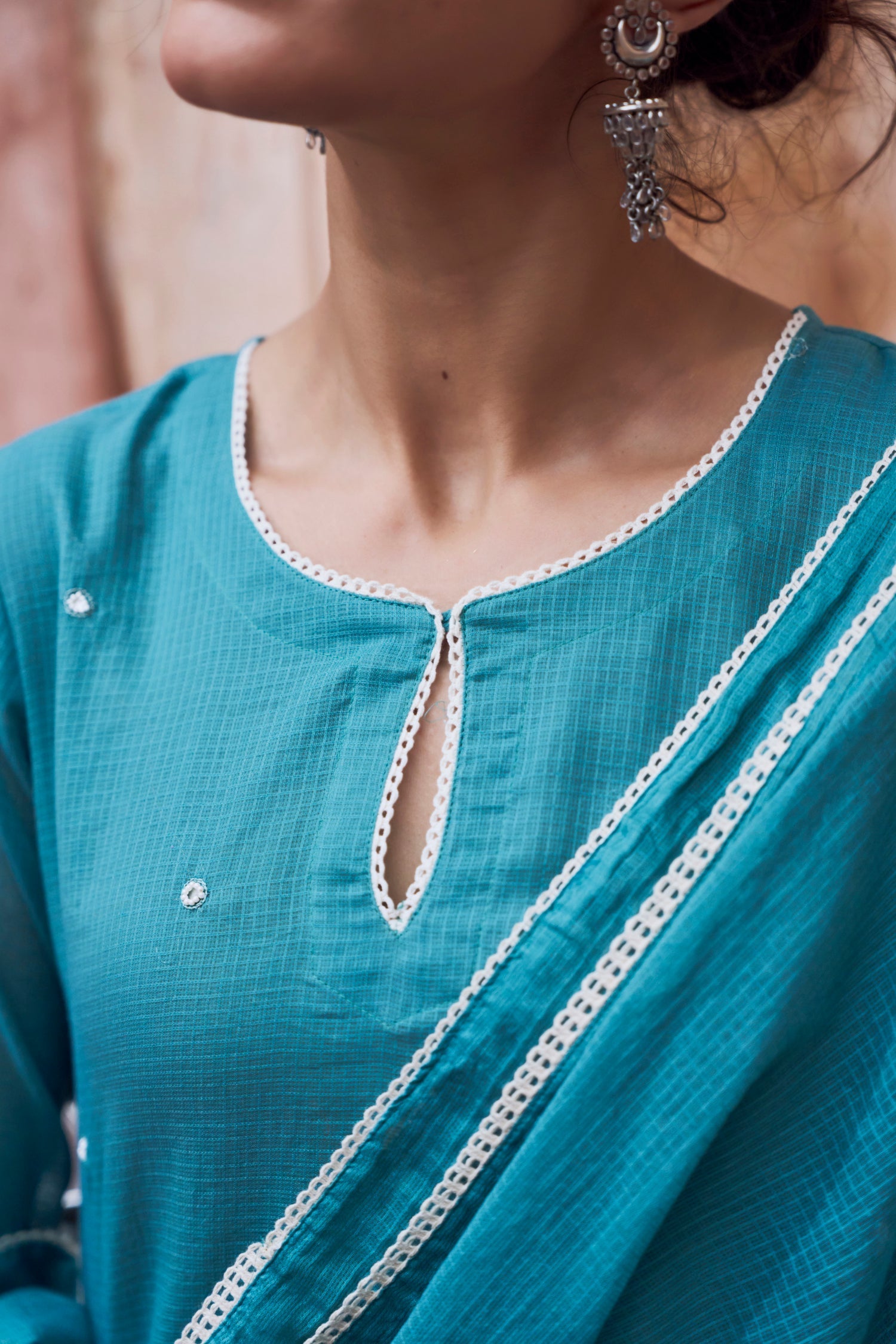 TEAL BLUE BEADWORK KOTA DORIA SUIT SET