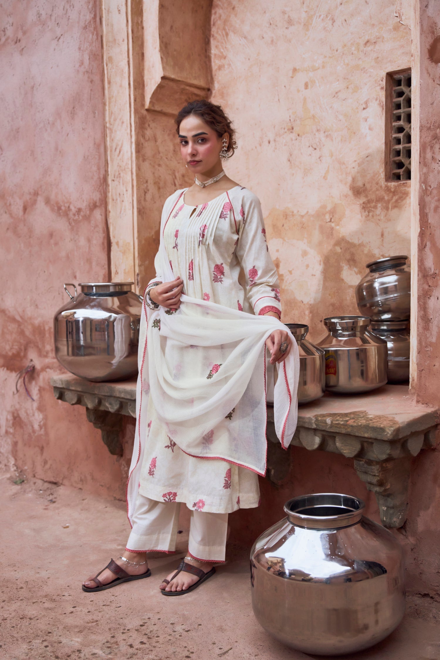 PINK FORAL PRINT COTTON SUIT SET