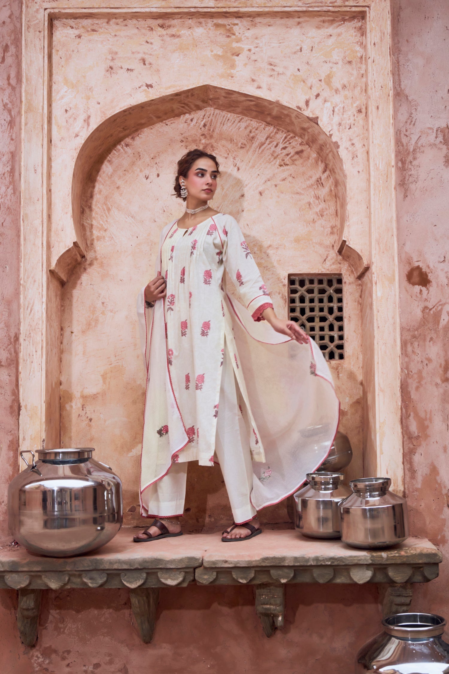 PINK FORAL PRINT COTTON SUIT SET